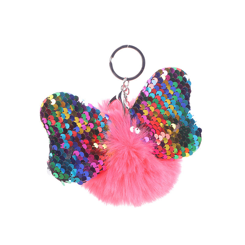 Wholesale Color Sequin Bow Hair Ball Keychain